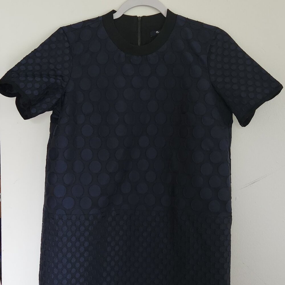 Madewell S black/navy blue polka dot mod dress